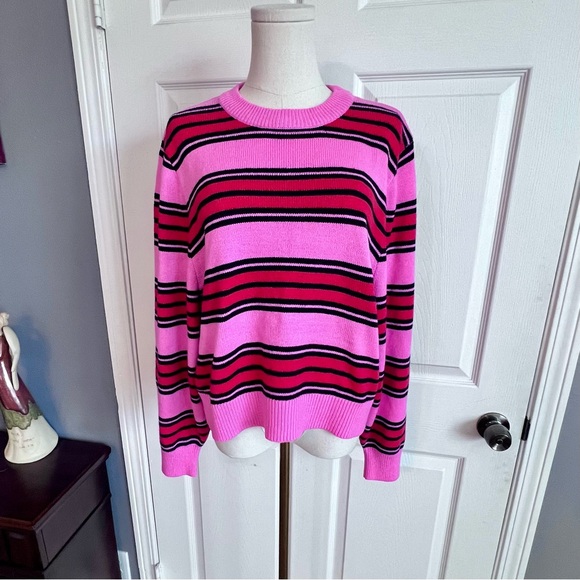 H&M Sweaters - H&M Divided Pink Red and Black Knit Striped‎ Sweater Balloon Sleeves Women’s L
